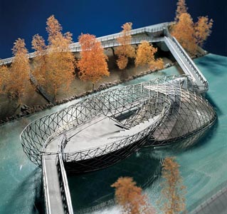 Model for Mur Island, Graz, Austria, by Vito Acconci/Acconci Studio, 2002. Photo: Wolfgang Thaler and Rainer Fehringer, &copy; Art&Idea.
