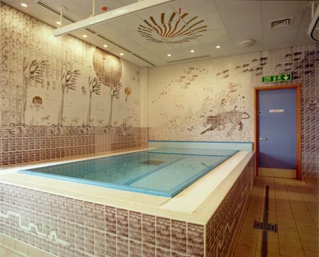 Hydrotherapy Pool designed by Roger Michell, poetry by Michael Hughes, 2001. Bristol Royal Hospital for Children. Photo: Jerry Hardman-Jones.