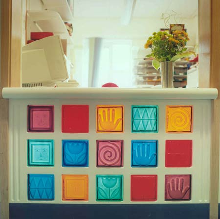 Speech and Language Reception Desk by Louise Block, 2001.  Bristol Royal Hospital for Children.  Photo: Jerry Hardman-Jones.