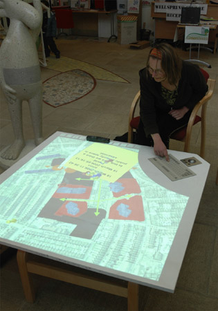 Local person using the consultation software that David Cotterrell designed; photo by David Cotterrell