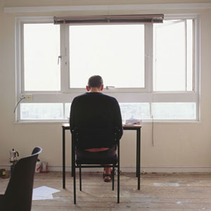 Will Self in residence at Linosa Close, Sheil Park, Liverpool. Photo: Further Up in the Air Archive.