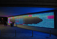 Completed subway lighting installation: 'Light-waves'; stainless steel and LED lighting; Raphael Daden; 2006; Barking Town Centre Artscape, London Borough of Barking and Dagenham.