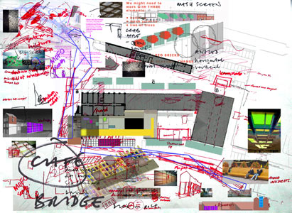 Conversation Piece, drawing by lead artist David Patten and Larry Priest of Bryant Priest Newman Architects, 2003.  Electric Wharf, Coventry, 2001 - 2006.