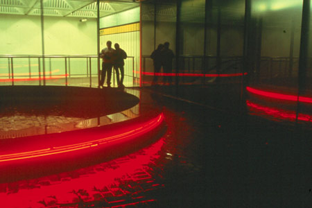 ‘Pulse’, corten steel and neon, by Andrew Stonyer, 2000. Four Lane Ends Station, Tyne & Wear Metro.