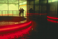 ‘Pulse’, corten steel and neon, by Andrew Stonyer, 2000. Four Lane Ends Station, Tyne & Wear Metro.
