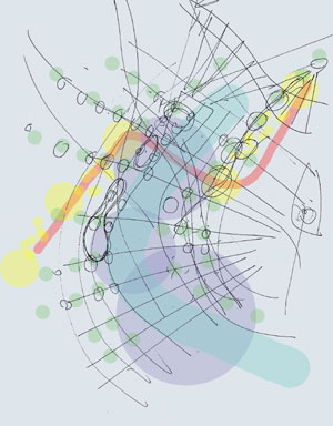 Pools of Light concept at an urban scale, Drawing by Vong Phaophanit and Claire Oboussier, 2003. Poole Streetscape Manual project, Poole, Dorset.
