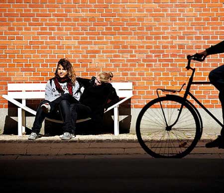 One of Jeppe Hein's modified benches, created as part of the Sit Down! project in Mimersgade, Copenhagen.  Photo: Kaare Smith.