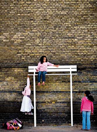 One of Jeppe Hein's modified benches, created as part of the Sit Down! project in Mimersgade, Copenhagen 2006.  Photo: Kaare Smith.
