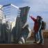 Link to larger image: Minehead Marker, sculpture in metal designed by Sarah Ward, fabricated by Owen Cunningham, 2000.South West Coast Path: Minehead seafront, Somerset.Photo: Steve Guscott, &copy; South West Coast Path Team.