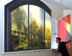 Double Gazing (detail), internal view, Anna Heinrich and Leon Palmer, 2004.Dorothy Hodgkin Building, Bristol University.