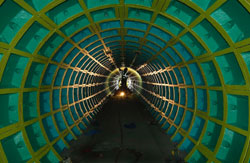 Charlton Crescent Subway: Lighting, landscaping and fencing designed by Anu Patel. A13 Artscape 1997 - 2004 East London. Photo: Doug Atfield.