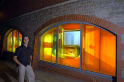 Double Gazing (detail), external view, Anna Heinrich and Leon Palmer, 2004.Dorothy Hodgkin Building, Bristol University.