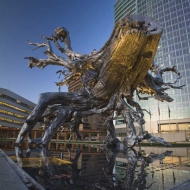 Dan Corson, Root. 2008. Bronze, specialty paint, and nurse tree. Bellevue City Hall, Bellevue, WA.